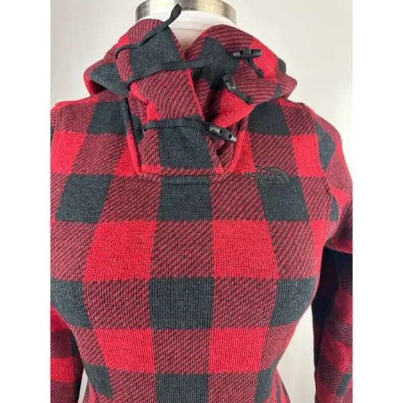 The North Face Crescent Buffalo Plaid Fleece Toggle Hooded Pullover Womens Small - Picture 13 of 16